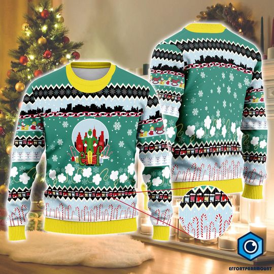 Buddy The Elf Ugly Christmas Sweatshirt | Buddy Hobbs Elf Christmas Movie Ugly Sweater | Elf Movie Xmas Sweatshirt