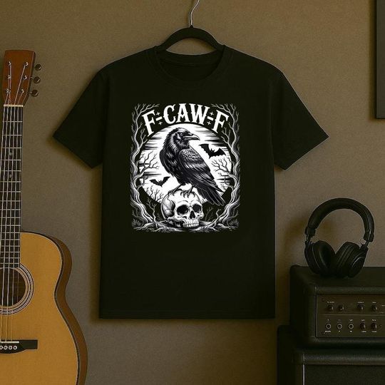 Discover F-Caw-F Halloween Black Bird Caw, Raven Crow Design Png, Retro Gothic Crow