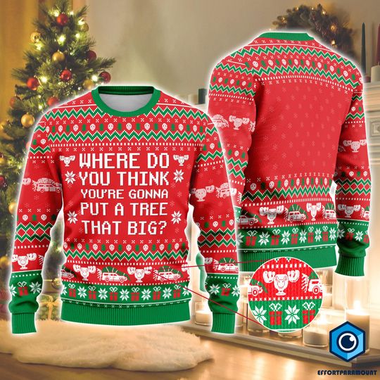 Where do you think you're gonna put a tree that big Sweater, Christmas Sweater, Griswold Family, Christmas Vacation, Xmas Movie Sweater