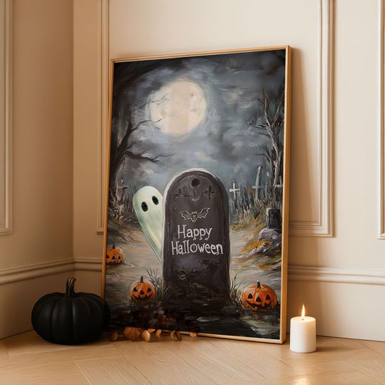Discover Vintage Halloween Ghost Poster - Framed Wall Art - Ready to Hang, Unique Decor