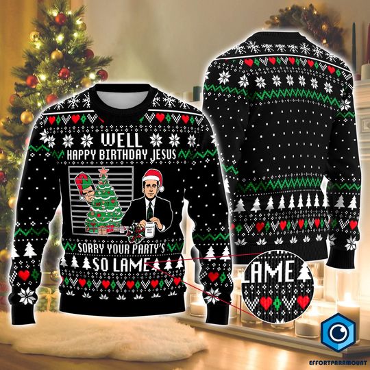 Discover Michael Scott The Office Ugly Christmas Sweater, Well Happy Birthday Jesus Sweater, The Office Movie Sweater,Michael Scott Christmas Sweater