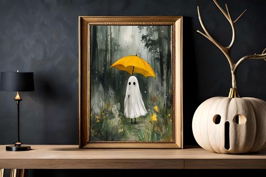 Discover Ghost With Umbrella, Vintage Art Poster Print, Dark Academia, Haunting Ghost, Halloween Decor, Gothic Victorian Painting, Cottagecore Art