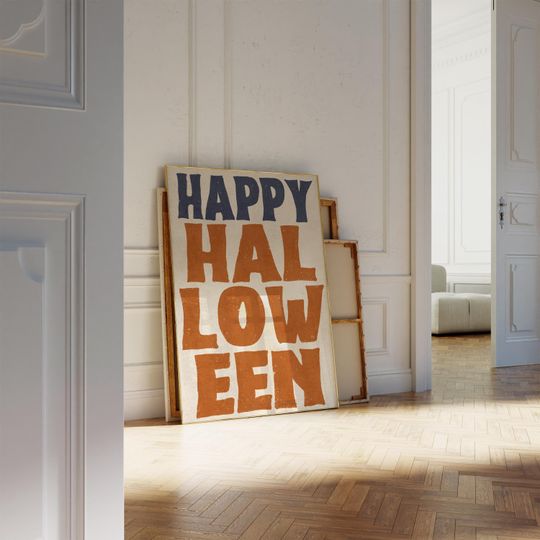 Discover Happy Halloween Retro Text Poster, Trendy Wall Art, Cute Halloween Decor, Funky Home Decor, Halloween Print, Halloween Wall Decor
