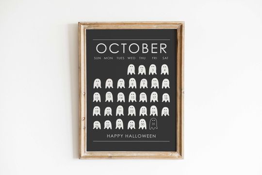 Discover halloween countdown calendar print, cute ghost printable calendar, trendy halloween print, spooky wall art decor