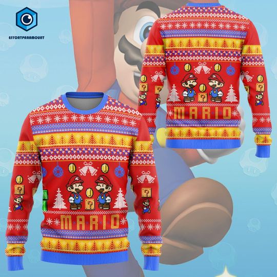 Discover Super Mario Bros Ugly Christmas Sweater, Ugly Christmas Sweater, Funny Sweater, Mario Ugly Sweater, Christmas Mario Sweater