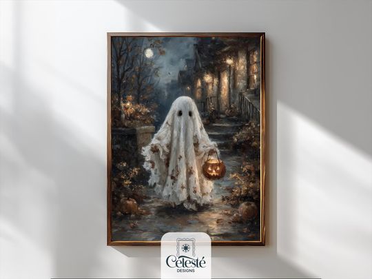 Discover Whimsical Ghost Print: Cottagecore Halloween Wall Art