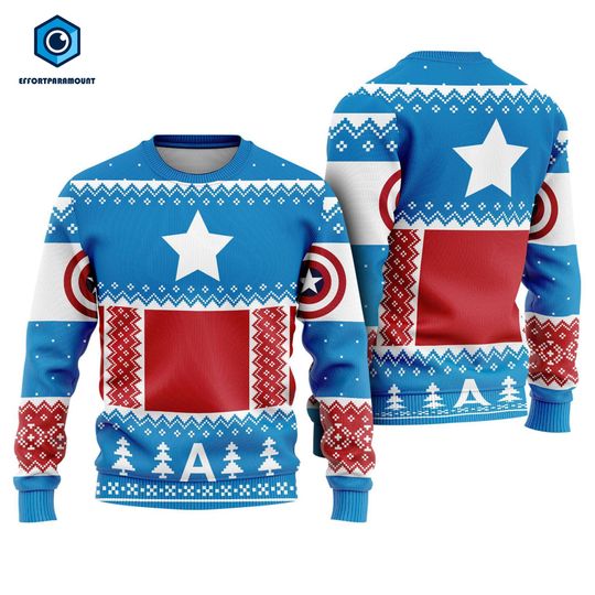 Captain America Ugly Christmas Sweatshirt, Steve Rogers Captain America Christmas Sweater, Superhero Christmas Sweatshirt