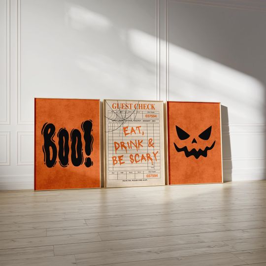 Discover Halloween Gallery Set of 3 Prints, Halloween Printable Wall Art, Halloween Wall Decor, Spooky Prints, Retro Halloween Wall Art
