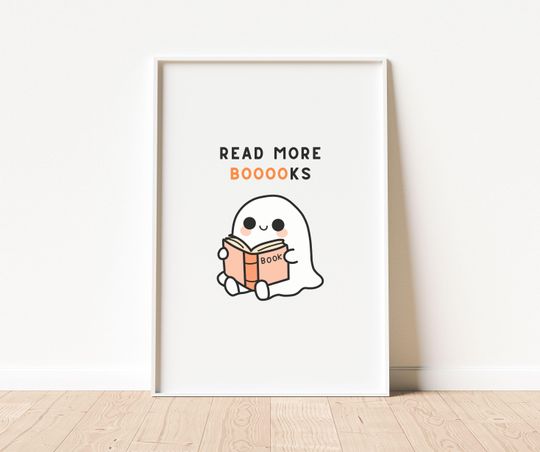 Discover Read More Books Cute Reading Ghost Halloween Poster, Cute Ghost Wall Art, Halloween Classroom Reading Corner Print, Spooky Library Art