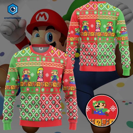 Super Mario Ugly Christmas Sweater | Mario Princess Peach Video Game Sweatshirt | Super Mario Christmas Sweater | Mario Christmas Sweatshirt
