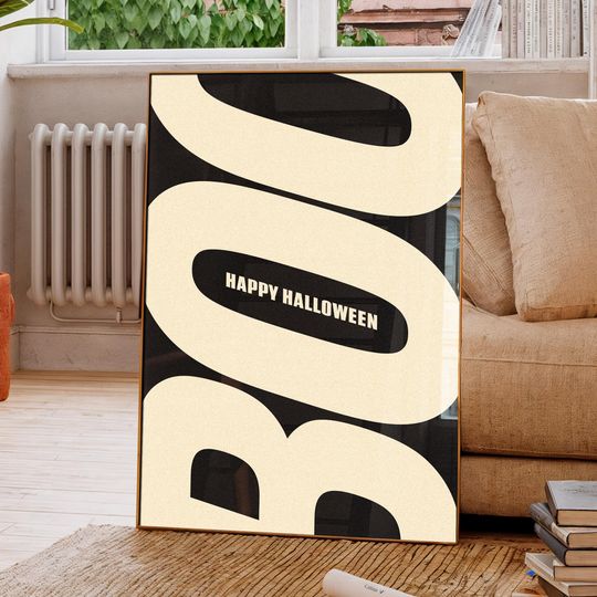 Bold Happy Halloween Typography Poster   Art Print, Spooky Season Wall Decor, Modern Retro Halloween Lettering Art
