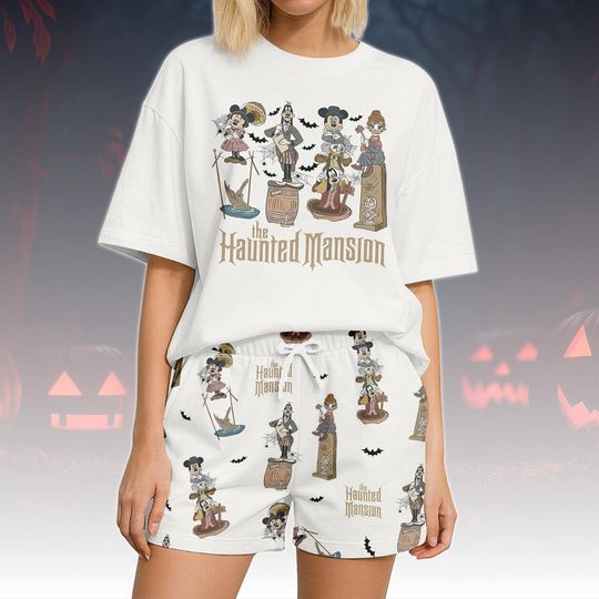 Disney The Haunted Mansion T-Shirt and Shorts Set, Mickey Mouse Pajamas, Disneyland Halloween Sleepwear