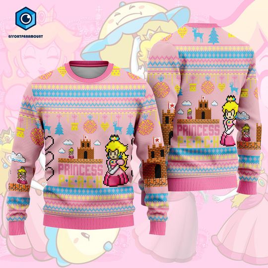 Super Mario Peach Ugly Sweatshirt | Super Mario Ugly Christmas Sweater | Princess Peach Video Game Xmas Sweatshirt