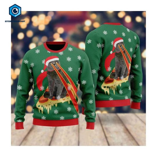 Discover Pizza Cat Laser Eyes Ugly Christmas Sweater | Pizza Cat | Ugly Christmas Sweater | Gift For Cat Lovers | Pizza Cat With Laser Eyes