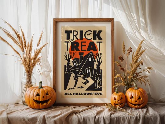 Discover Kids Halloween Print Retro Halloween Art Trick or Treat Poster Fall Kitchen Wall Art Halloween Gift for Home Decor Fall Kitchen