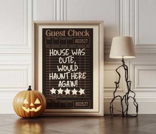 Funny Halloween Poster, Guest Check Review Printable Wall Art, Retro Haunted House Decor, Ghost-Themed Accent