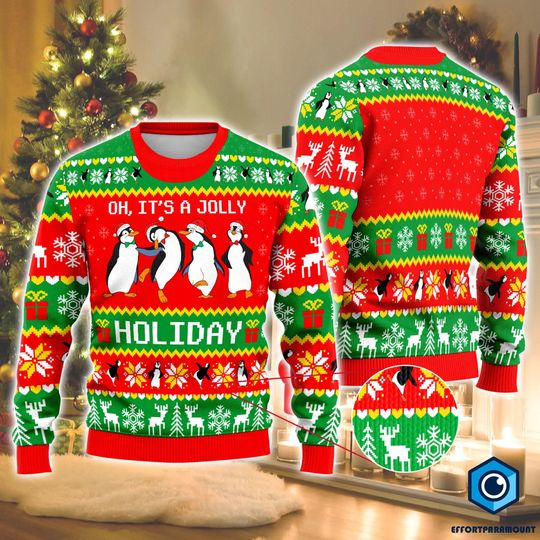 Discover Mary Poppins Penguin Ugly Sweatshirt | Ugly Christmas Sweatshirt | Oh It's A Jolly Holiday Christmas Sweater | Animal Christmas Sweatshirt
