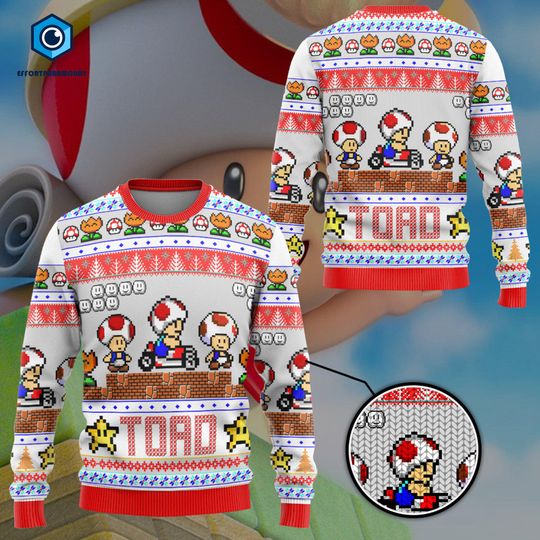 Toad Ugly Sweater, Toad Sweater, Toad Christmas Sweater, Super Mario Xmas Sweater, Ugly Holiday Sweater, Christmas Gift