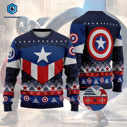 Captain America Ugly Christmas Sweater, Steve Rogers Captain America Christmas Sweater, Superhero Christmas Sweatshirt