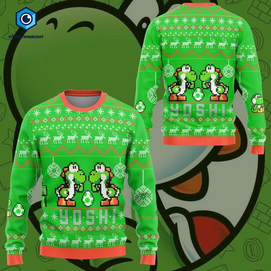 Super Mario Yoshi Ugly Sweater, Bowser Mario Bros Xmas Sweatshirt, Christmas Mario Yoshi Sweater, Video Games Ugly Christmas Sweater