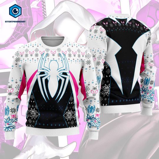 Spider Gwen Ugly Xmas Sweater | Spiderwoman Christmas Sweater | Women Spider Costume | Miles Morales | Christmas Ugly Sweater