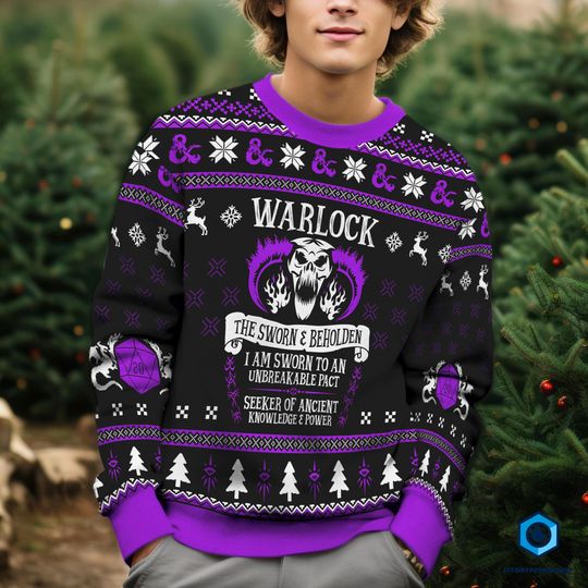 Dungeon Warlock Ugly Christmas Sweater | Dungeons And Dragons Christmas Sweatshirt | Dnd Dungeons Master Christmas Sweatshirt | Xmas Gift