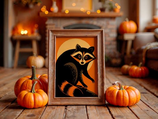 Discover Printable Halloween Raccoon Poster, Spooky Animal Wall Art for Halloween Decor, Aesthetic Wall Art Print for Seasonal Decor