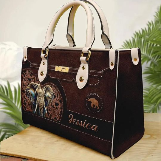 Discover Elephant Handbag Leather Tote Bag, Shoulder Bag Gift For Elephant Lovers, Christmas Gift