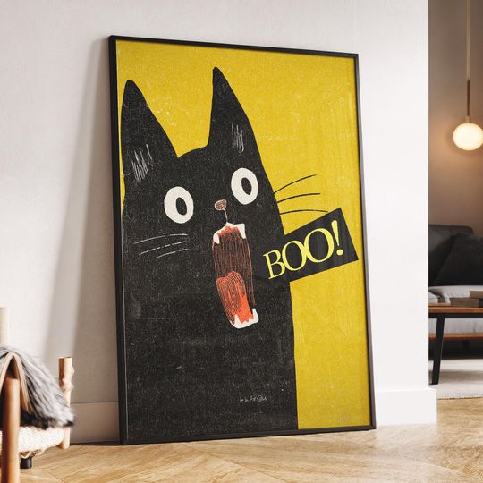 Discover Funny Halloween Cat Poster  Cute Boo Black Cat Wall Art  Spooky Season Printable