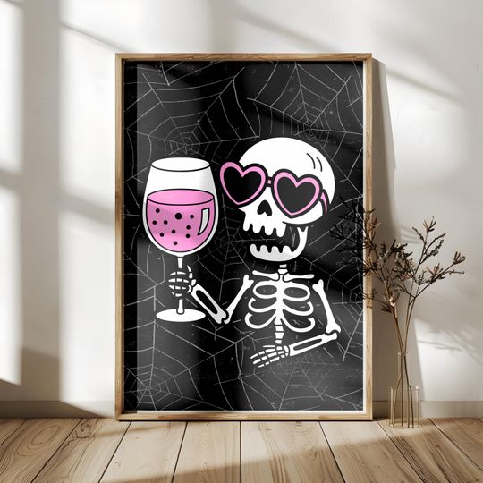 Discover Halloween Wall Art, Funny Skeleton Print, Spooky Home Decor, Printable Halloween Poster, Cute Dark Skeleton