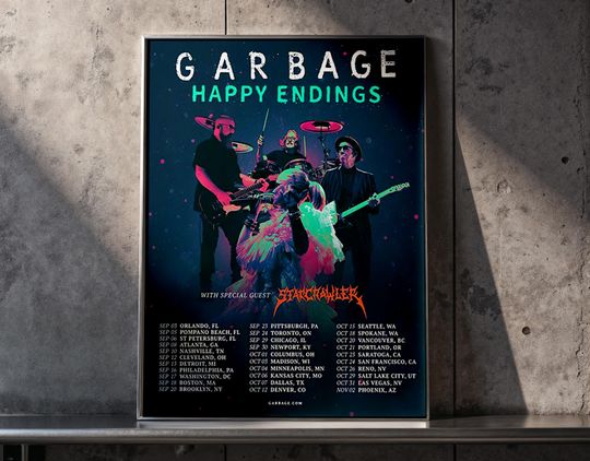 Garbage Poster Happy Endings North American & Canadian Tour 2025 Concert Dates Vertical Wall Art