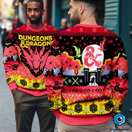 Dungeons and Dragons Christmas Party Sweater, Christmas Sweatshirt For DnD Fans, Polyhedral Dice Xmas Hoodie, Merry Critmas Sweater