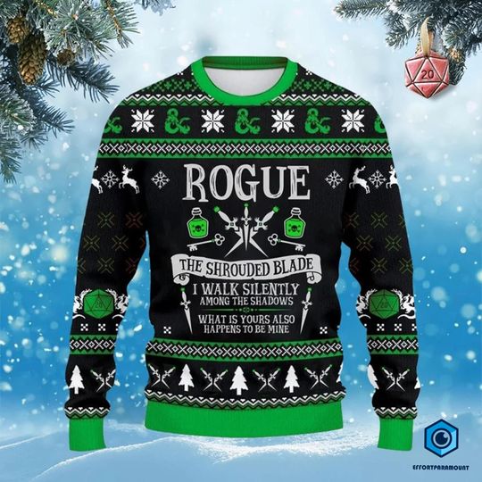 Dungeon Rogue Ugly Christmas Sweater | Dungeons And Dragons Christmas Sweatshirt | Dnd Dungeons Master Xmas Sweatshirt | Xmas Gift