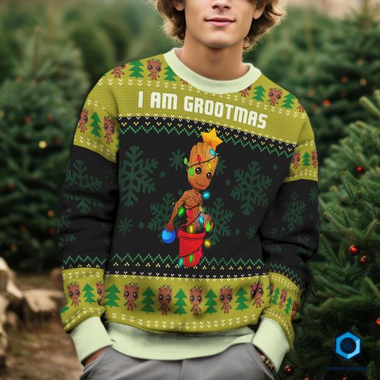 I Am Grootmas Groot Ugly Christmas Sweater, Groot Christmas Sweatshirt, Avengers Christmas, GOTG Fan Shirt, Family Christmas Party