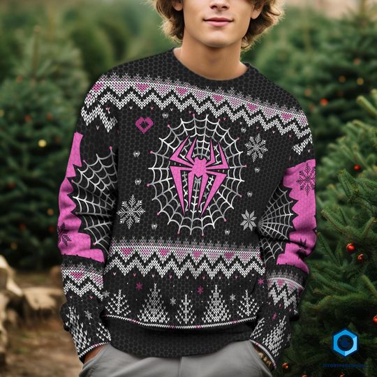 Spider Gwen Ugly Christmas Sweater, Gwen Stacy Ghost Spider Sweater, Christmas Sweater Gift, Spiderman Across the Spider Verse