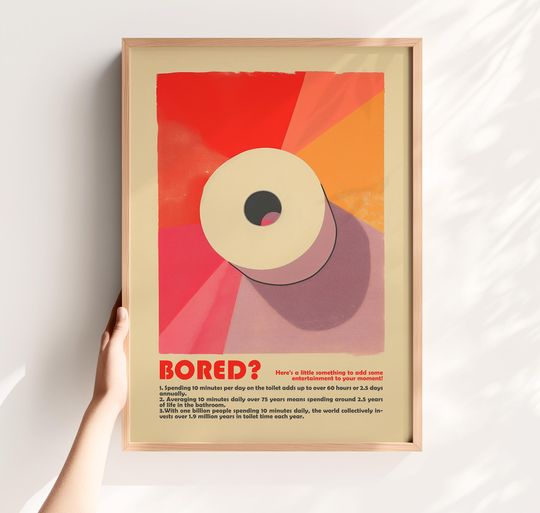 Discover Funny Toilet Art Poster - Pink Bathroom Prints, Retro Guest WC Wall Art