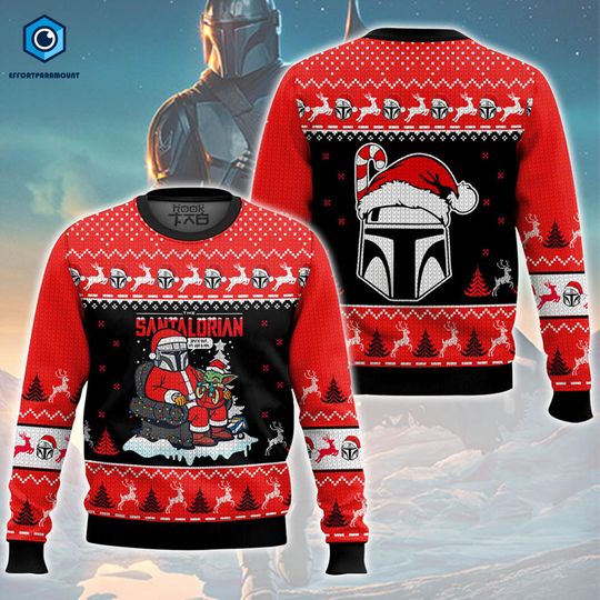 Discover SANTALORIAN Ugly Sweater, Mandalorian Yoda Christmas Sweater, Starwar Christmas Shirt, Darth Vader Christmas Sweater, Family Christmas Party