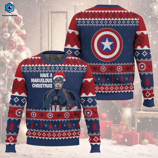 Captain America Ugly Christmas Sweater, Superhero Captain America Christmas Sweater, Superhero Avengers Christmas Sweater, Christmas Gifts