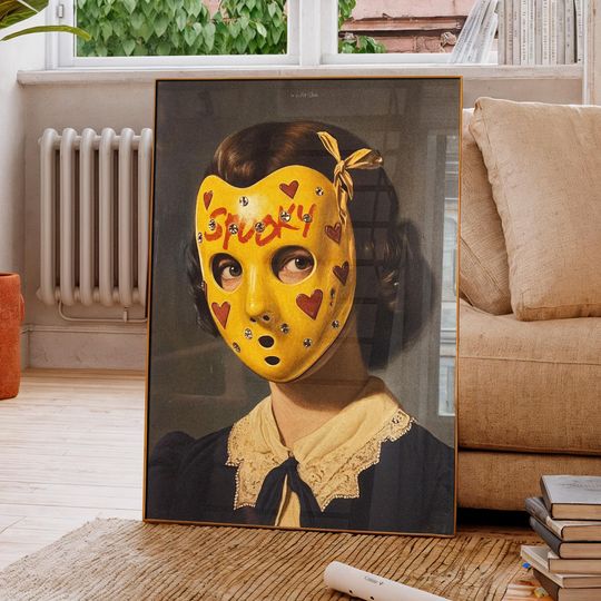 Discover Spooky Halloween Mask Poster  Funny Retro Wall Art, Creepy Vintage Halloween Decor, Gothic Gift for Spooky Season