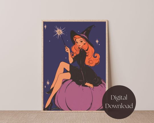 Discover Vintage Halloween Wall Art, Retro Witch Poster, Halloween Wall Decor, Matte Vertical Poster