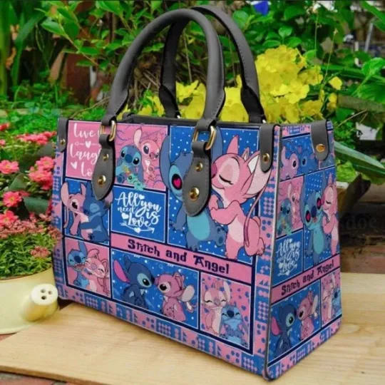 Discover Stitch Angel Cartoon Women Leather Handbag, Disney Gift Handbag