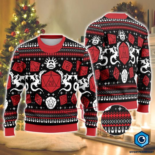 Dungeons and Dragons Christmas Party Sweater, Christmas Sweater For DnD Fans, Polyhedral Dice Xmas Sweater, Dungeon Master Sweater