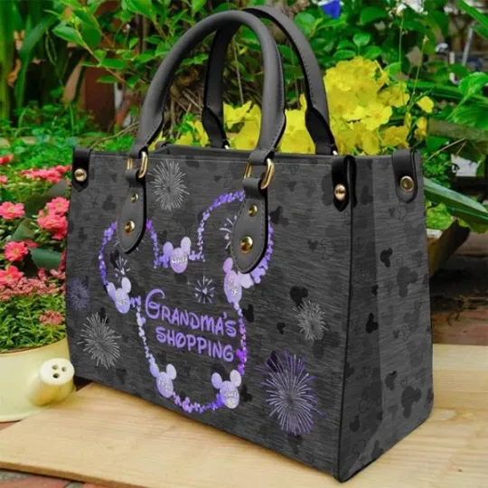 Grandmas Shopping leather handbag, Personalized Mothers Day Grandma Leather Bag