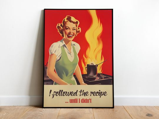 Discover Retro Kitchen Wall Art, 50s 60s Style Printable Poster, Vintage Cooking Decor