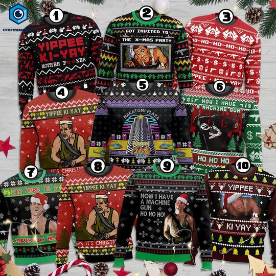Discover Christmas Die Hard Ugly Sweater, Christmas Movie Sweater, Yipee Ki Yay Xmas Sweater, Die Hard Sweater, Nakatomi Plaza Christmas Party 1988