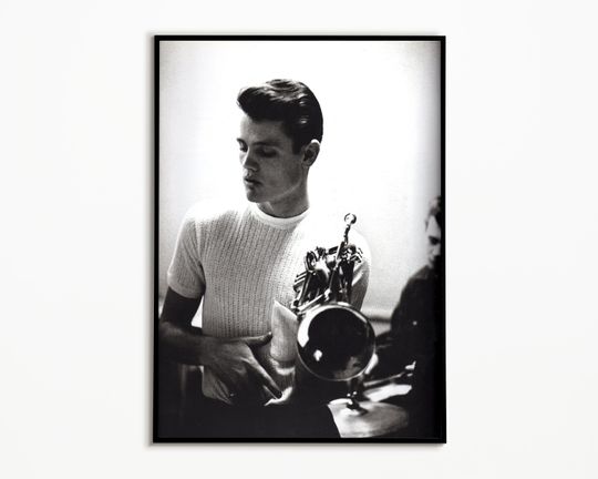 Discover Chet Baker Black & White Jazz Trumpet Poster