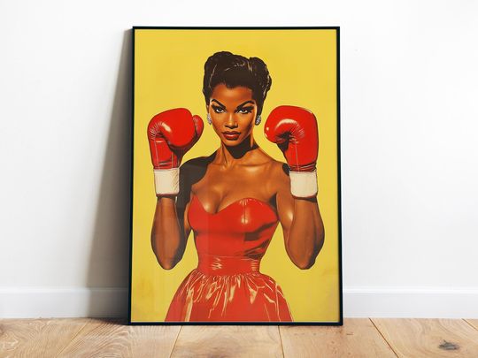 Discover Female Boxer Wall Art - Retro Digital Print for Home Gym, Workout Decor, Black Women Sports Poster