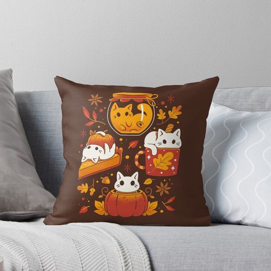 Pumpkin Party Kittens - Fall Cats Pillow