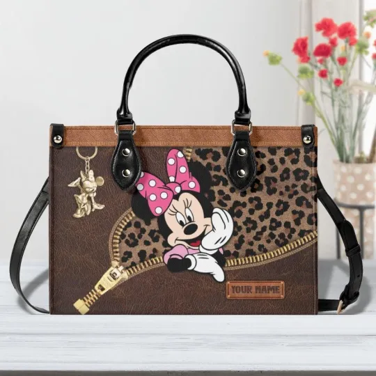 Discover Minnie Mouse Leather Handbag, Disney Bag For Women, Leopard Print Gift Bag