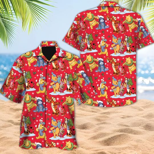 Discover Disney Christmas Winnie the Pooh Winter Hawaiian Shirt, Disneyland Pooh Hawaii Shirt, Winter Pooh Christmas Disney Hawaiian